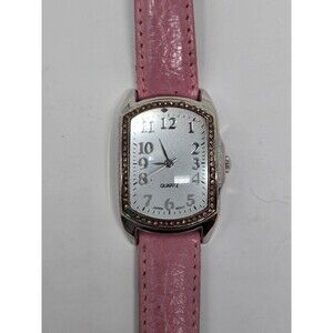 Womens Pink Bubble Jeweled Leather Band Watch Needs Battery